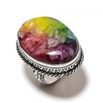 Natural Rainbow Solar Quartz Gemstone 925 Sterling Silver Ring Size 6 o5v25