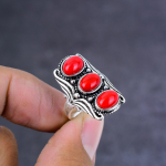 Red Coral Handmade 925 Sterling Silver Jewelry Ring Size 9 Gift For Her e6b99