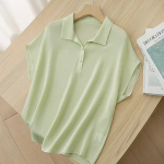 &Uuml;hev&auml;rvilised lahtised lihtsad riided Naiste pluus suvine siidist topsid Elegantsed kontorinaised l&uuml;hikeste varrukatega polo-kaelusega s&auml;rk Blusas 27817 XXL