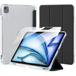 Kest + Karastatud klaas iPad Air 11 tolli M3/M2 2025 2024 jaoks Kriimustusvastane kaitse koos pliiatsihoidjaga - Must must