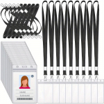 9 t&uuml;kki/komplekt, T&ouml;&ouml;luba, 1 cm riputusn&ouml;&ouml;r vertikaalse l&auml;bipaistva veekindla PVC kaardihoidjaga, T&ouml;&ouml;luba kaardihoidja, Bussikaardi hoidja 9pcs must