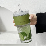 Ameerika stiilis suur klaasist tass k&otilde;rre ja kaanega - Vertikaalne muster, Ideaalne suviseks k&uuml;lmadeks jookideks, Tasuta saatmine Large Vertical Pattern Straw Cup