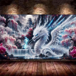 J&auml;&auml;draakon, Fantaasiamaastik, Kosk, Lilled, Ise meisterda 5D teemantmaal, Uus 2025, T&auml;ielik mosaiik, Teemanttikand, M&uuml;&uuml;k, Suur suurus Full Round 50x100CM