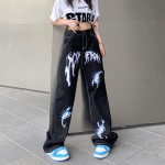 Streetwear Vintage Naiste Mustad Teksap&uuml;ksid Kevad S&uuml;gis K&otilde;rge V&ouml;&ouml;koht P&uuml;ksid Y2K Tr&uuml;kiga Harajuku Lai Jalg Sirge L&otilde;tv Vabaaja P&uuml;ksid S