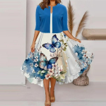 Naiste Suvine Lillemustriga Kaheosaline Kleidikomplekt L&uuml;hikeste Varrukatega R&otilde;ivad L helesinine v&auml;rv