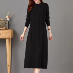 S&uuml;gis- ja talve naiste kampsunkleit &uuml;mara kaelusega, alt kootud pikk kleit, l&otilde;dvad pluss suuruses kleidid L must