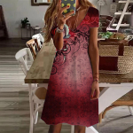 Suvemood naiste V-kaelusega l&uuml;hikeste varrukatega lillega tr&uuml;kitud kleit Seks-l&uuml;hikese seelikuga kleidid XS