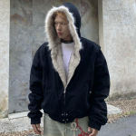 Ameerika retro villase kraega kapuutsiga puuvillane jope talvine paks pl&uuml;&uuml;sist &uuml;laosa meestele t&auml;nav hip-hop gooti harajuku &uuml;lem&otilde;&otilde;duline jope mantel S must