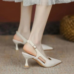 Uued Naiste Pumbad Terava Ninaga Sandaalid Peale Libistatavad K&otilde;rge Kontsaga Sandaalid Mustad Seksikad Kontsad Slingbackid Kontoridaami Kingad Pulma Suvekingad 34 beež