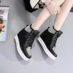 8cm Mikrokiust Platvorm Kiil Nahk Kevad Vabaaja Bling Peidetud Kontsad Pahkluu Saapad Naised K&otilde;rge Br&auml;nd Paksud Tossud S&uuml;gis Kingad 34 must