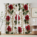 2 tk, Luksuslikud kardinad 2D tr&uuml;kiga Punased Roosid ja Kuldne Lilleline Muster Pol&uuml;esterkootud (ilma vardata) K&otilde;ik aastaajad magamistoa jaoks ja 29x65in(75x166cm)