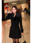 Korea stiilis kahe rinnaga keskmise pikkusega villane kasukas karusnahast kraega naistele 4XL must