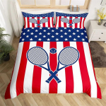 Tennisev&auml;ljaku mustriga tekikottide komplekt, poiste spordim&auml;ngude teemaline tekikott, kollane tennise reketi ja spordivarustuse voodipesukomplekt 70x133cm 2pcs