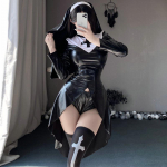 Halloweeni COS Play kost&uuml;&uuml;m: Seksikas PU nahast gooti nunna ja n&otilde;ia seelikukomplekt One Size