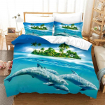 Delfiini tekikate T&auml;iskasvanutele Lastele Mereloomade Voodipesukomplekt Luksuslik Vahemere stiilis tekkikate T&auml;iskasvanutele Laste Magamistoa Dekoor 70x133cm 2pcs