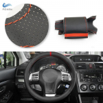 red line with red strip Hand-Braids Car-styling Steering Wheel Cover Leather Trim For Subaru Forester 2008-2015 XV 2012-2015