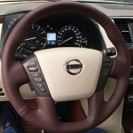 DIY Hand Stitched non-slip brown Leather Car Steering Wheel Cover For Nissan Patrol Y62 2012-2018 auto parts style 15