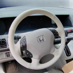For Honda Accord 7th 2003-2007 Odyssey 2005-2010 Hand-stitched non-slip white leather car steering wheel cover 1