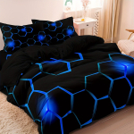 3 tk Sinine Must Geomeetriline K&auml;rgstruktuuriga Muster 3D Prindiga Tekikottide Komplekt Pehme Mugav Tekikott Magamistoa jaoks EU Single(135*200cm)3pcs