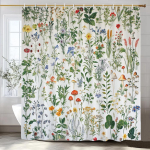 Vintage botaaniline prindiga lilleline du&scaron;ikardin, vannitoa dekoratiivne du&scaron;ikardin, veekindel du&scaron;ikardin konksudega 180x180cm-70x70in