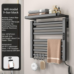 90&deg; Kokkupandav Elektriline R&auml;tikuhoidik Intelligentselt K&uuml;ttev Kuivatusrest Vannituba Alumiiniumisulamist R&auml;tikute Hoidik 50*50 Black【7 Rods】-WIFI gray