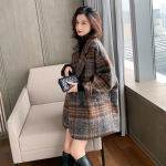 Uus mood, s&uuml;gistalvine naiste moe ruuduline mantel Naiste kaherealine lahtik&auml;iv krae, villane mantlid Naiste vanaaegne vaba vabaaja mantlid 2XL kohv