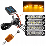 4X LED Oranž Vilkuv Hoiatuslamp Kaugjuhtimispuldiga Stroboskoobiprogrammid