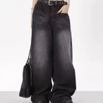 Meeste Baggy Denim P&uuml;ksid Streetwear Laiad S&auml;&auml;red Vabad Denim P&uuml;ksid Mood Kulutatud Sirged P&uuml;ksid S must