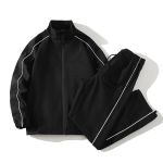 Meeste s&uuml;gisene tuulekindel spordidress p&uuml;stkraega jakk + sirgete s&auml;&auml;rtega p&uuml;ksid kahest osast koosnev komplekt 2XL must