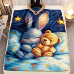 1 tk Magav J&auml;nes ja Karu T&auml;htede &Ouml;&ouml; Fliisist Tekk Flanellist Visketekk Armas Laste Voodipesu Pehme Tekk Laste Toa jaoks Size: 150*200cm, Weight: 320 GSM