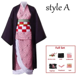 Anime Kamado Nezuko Cosplay Kost&uuml;&uuml;m Cosplay &Uuml;htne R&otilde;ivad Kimono Parukas Rekvisiidid Komplekt Halloweeni Kost&uuml;&uuml;m T&auml;iskasvanu kid120CM pruun