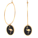 Les Tr&eacute;sors De Lily [Q2474] - Cr&eacute;oles cr&eacute;ateur acier 'Flamant Rose' noir dor&eacute; - 33 mm- 18x14 mm must