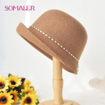 SOMALER Talvine elegantne pidulik Fedora k&uuml;bar Villane vildist Fedoras moekaunistustega Naiste s&uuml;gisene Cloche k&uuml;barad Villased &auml;mbrim&uuml;tsid pruun