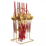 24 tk Western peegels&ouml;&ouml;giriistade komplekt koos luksuslike s&ouml;&ouml;giriistade hoiuriiuliga, kaasas nuga kahvel lusikas teelusikat&auml;is roostevabast terasest s&ouml;&ouml;gin&otilde;ud punane/kuld