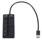 4/7 pordiga USB 3.0 jaotur, kiire 5 Gbps splitteri jaotur koos s&otilde;ltumatu LED-sisse/v&auml;lja l&uuml;litiga USB 3.0 laadimisjaotur 4 ports-3.0 must