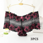 Flarixa 3TK Naiste Pitsp&uuml;ksid Hingav aluspesu Lillelised alusp&uuml;ksid Seksikas pesu L&auml;bipaistev Hipster v&otilde;luvad p&uuml;ksid, t&uuml;drukute p&uuml;ksid M must