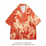 Jaapani stiilis meeste ja naiste avar Hawaii s&auml;rk, punane suurte lilledega, vabaaja retro meeste ja naiste l&uuml;hikeste varrukatega M punane