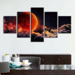 Suured punased kuu &ouml;&ouml;pilved 5 paneeliga l&otilde;uendi pilt prinditud seinakunst l&otilde;uendimaal Elutoa seinakaunistus plakat ilma raamita 20x35cm*2 20x45cm*2 20x55cm*1