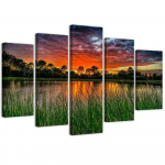 Viieosalise pildiga l&otilde;uenditr&uuml;kk Sunset at the Lake 100x70 roheline