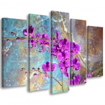 Viieosalise pildiga l&otilde;uendiprint Orchid Flowers Turquoise 100x70 lilla