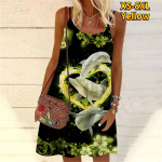 Naiste lilleline delfiin armastus tr&uuml;kitud minikleit varrukateta peokleit suvine rannakleit p&auml;ikesekleit XS