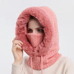 M&uuml;ts Pehme talvekarusnahast m&uuml;tsi maski komplekt kapuutsiga naistele kootud ka&scaron;miirist kaela soe balaclava jalgrattam&uuml;ts Paks pl&uuml;&uuml;s kohev suusa tuulekindel m&uuml;ts 56-58cm