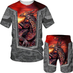 Cool The Dragon 3D prinditud T-s&auml;rk/&uuml;likond suvine l&uuml;hikeste varrukatega O-kaelusega meeste 2 tk komplekt vabaaja paarispordir&otilde;ivaste spordidress S