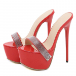 Anekeh Sexy Bling Platvorm K&otilde;rged Sandaalid Suvised Naiste Mood Peep Toe Madal 17cm &Otilde;hukese kontsaga kingad Sweet Party 35 punane