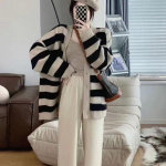 Triibuline pehme kleepuv kampsun, kootud kampsun, s&uuml;gis 2023 slouchy Korea versioon, avara pikkade varrukatega kampsun mantel naistele One Size must