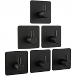 Kleepuvad konksud 6 t&uuml;kki roostevabast terasest, kleepuvad konksud ilma puurita k&ouml;&ouml;gi vannitoar&auml;tikute jaoks (Must) 4x4x2cm