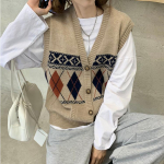Moodne V-kaelusega kootud vest naiste s&uuml;giseks, uus avar liibuv vintage kardigan varrukateta top M khaki