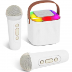 Lastele m&otilde;eldud karaokemasin, kaasaskantav mini-Bluetooth-karaokek&otilde;lar koos 2 juhtmevaba mikrofoni ja LED-valgustitega kodupeoks