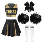 T&uuml;drukud Cheer Leader Halloweeni esinemisvormiga kost&uuml;&uuml;m, keskkooli varrukateta ja plisseeritud seelikutega cheerleading dress 5-6 Years must/valge