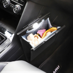 Small Car Garbage Bag Front Seat  Magnetic Adsorption Car Trash Can With light Hanging Leather Storage Pocket Car